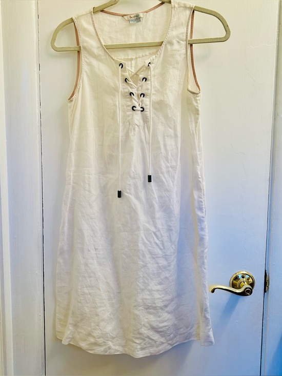 Boden Dresses & Skirts - Share Boden 100% Linen White Dress Sleeveless Short Lace-Up Beach Womens US 4